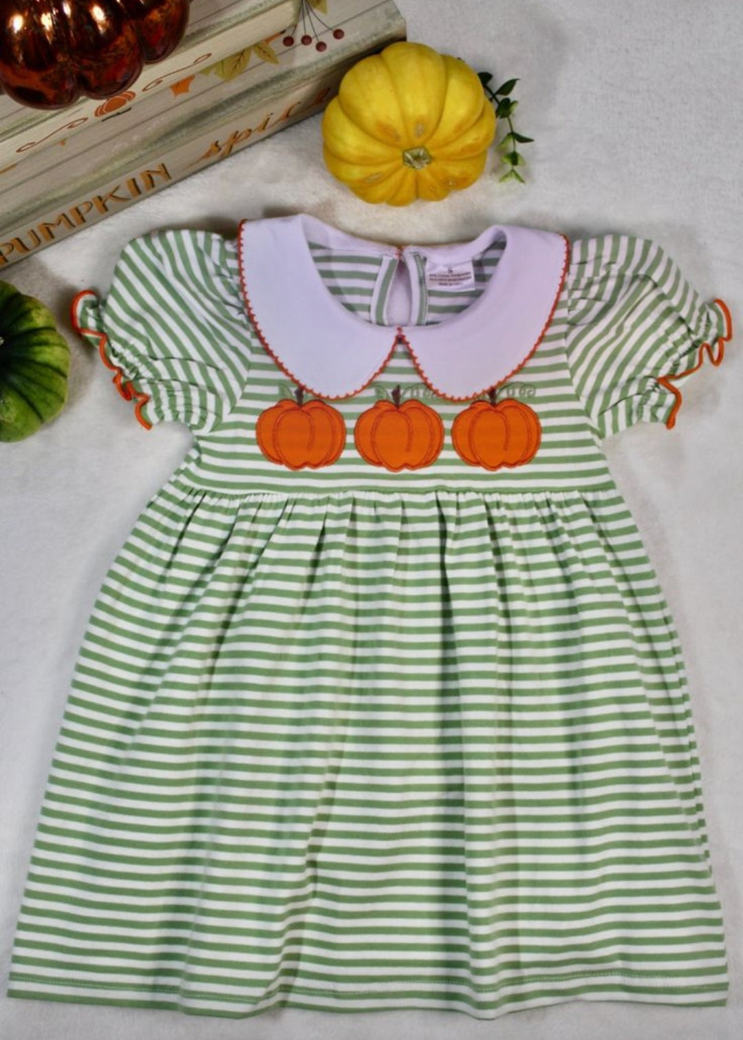 Kid's Green Dress w/ Pumpkins